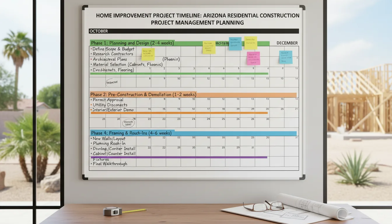 Arizona residential construction project timeline chart showing phased build schedule
